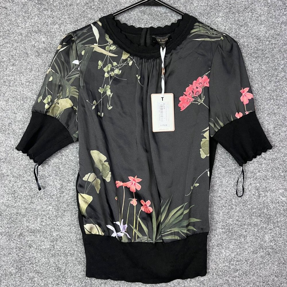 Ted Baker Black Floral Short Sleeve Top